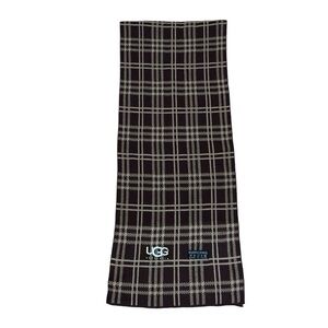 Ugg brown checkered plaid wool knit scarf 66x12